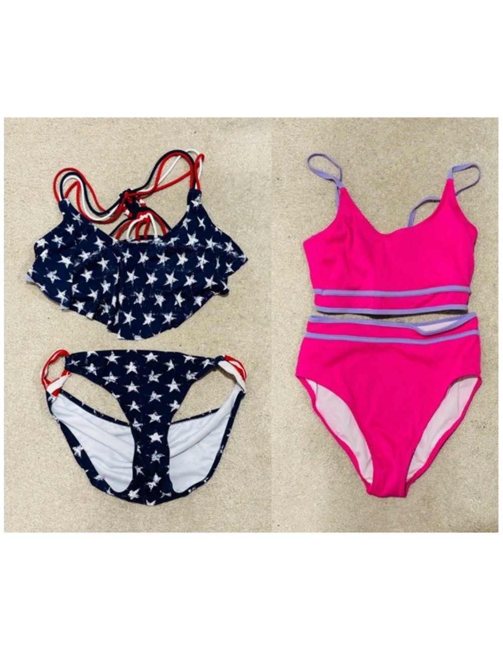 AMERICANA Size M Xhiliration Red White Blue Ruffle Bikini